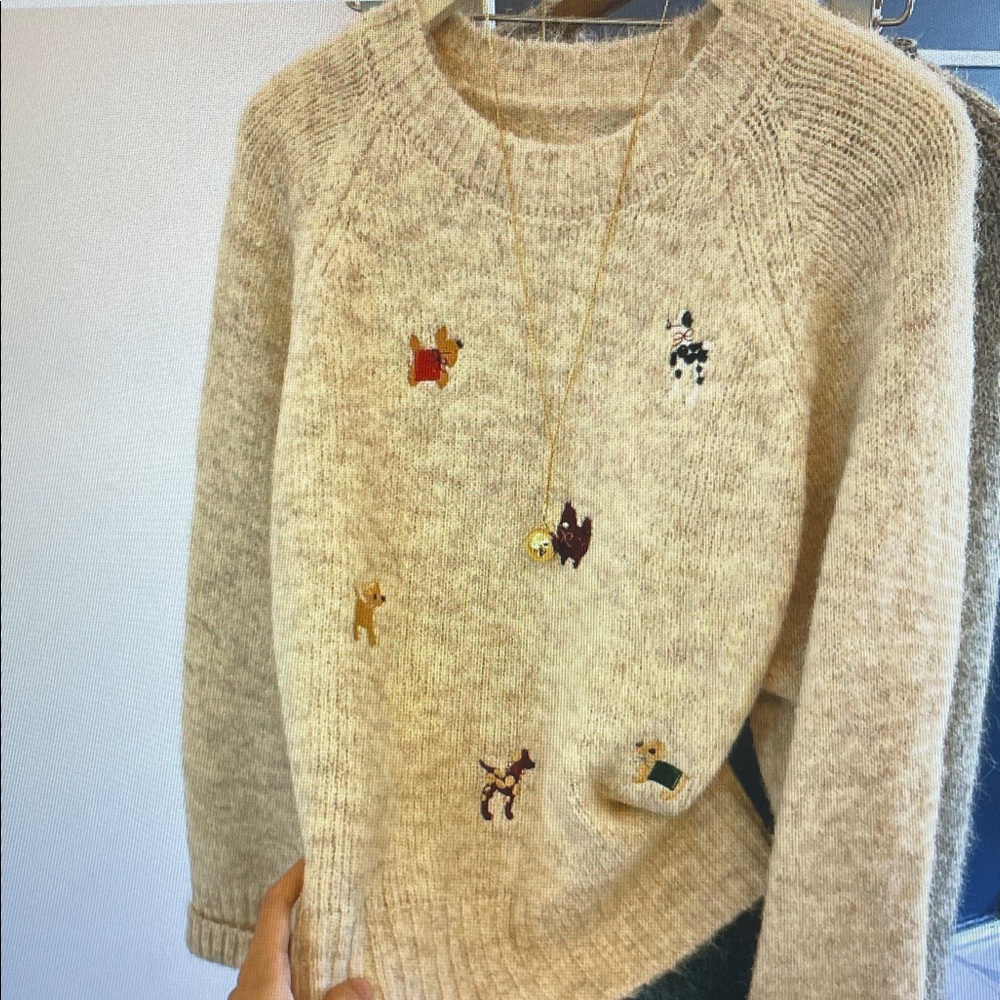 J. Crew Beige Sweater with Colorful Embroidery